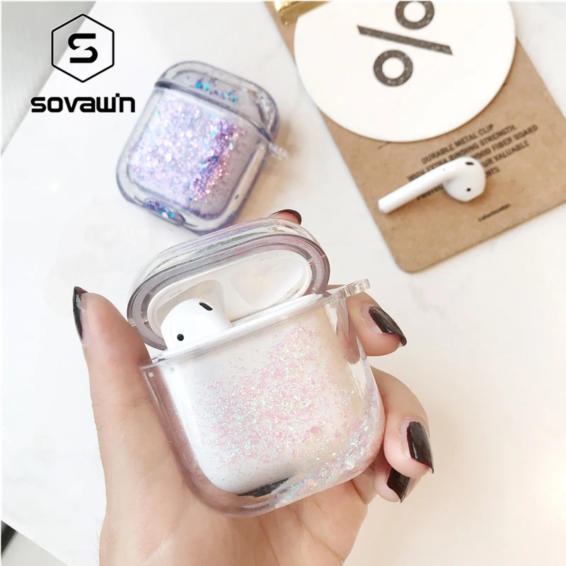 Sovawin пластиковый противоударный защитный чехол Airpods зыбучие пески блеск подходит для Apple AIRPODS 2 Bluetooth наушники чехол s