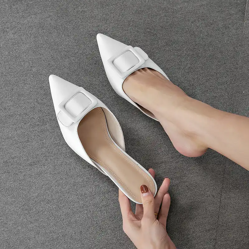 white pointed toe mules