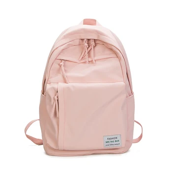 

Cute Solid Color School Backpack Waterproof Nylon Women Backpack Multiple Zip Pocket Travel Backpacks Teenage Girls Bagpack