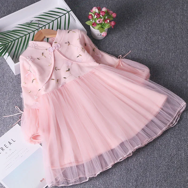 

Girls Tutu Dress Chinese Style Lantern Sleeve Kids Princess Girls Birthday Party Dress Children 2020 Spring Costumes