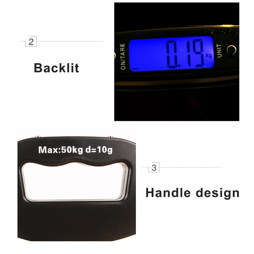 

Portable Digital Scale Hand Held 50Kg 10g Fish Hook Hanging Scale Electronic Weighing Scale LCD Display Luggage Mini Balance