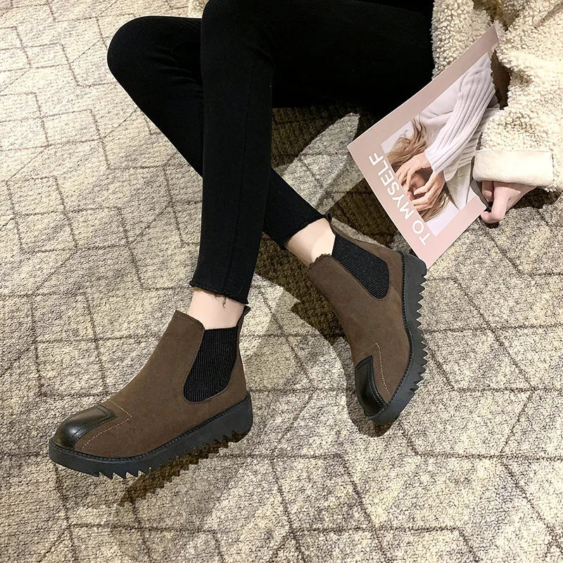 

2019 Autumn And Winter New Style Versatile British Style Chelsea Short Boots Women's Dull Polish Flat plus Velvet Retro Martin B