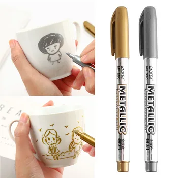 

1PCS Gold + 1PCS Silver Waterproof Metal Metallic Permanent Paint Marker Pens for Greeting Card Signature DIY Photo Album