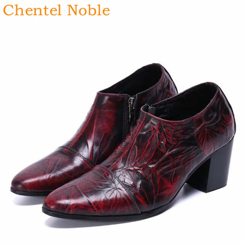 Chentel Noble Manual Gentleman Fashion Mens Dress Shoes Genuine Leather Flats For Business Zipper Med Heel Big Size | Обувь