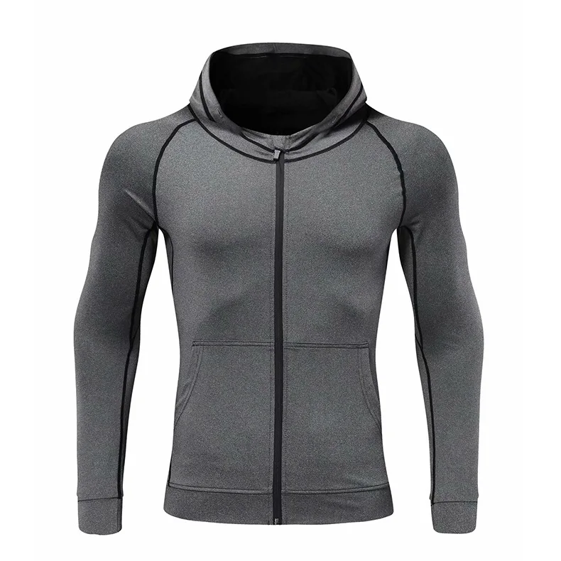 

2019 Spring And Autumn New Style Men Casual Sports Jackets Hooded Zipper Hoodie Wicking Tights Running Fitness Suit