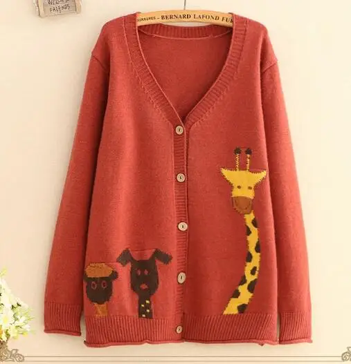 Модный, сексуальный, элегантный, с рисунком лисы, с одним карманом, с v-образным вырезом, вязаный кардиган, милый свитер, осенний свитер, классический простой дизайн - Цвет: Red