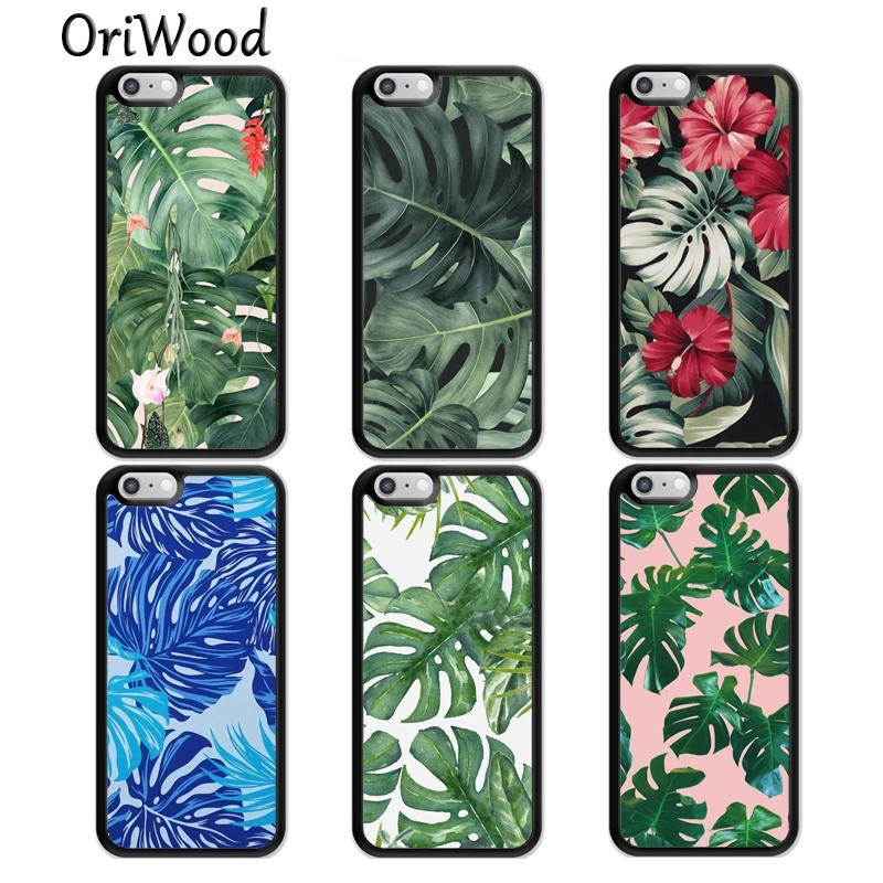 

OriWood Monstera Flower Tropical Leaves Rubber Phone Case For iPhone 6 6S 7 8 Plus 5S Cases For iPhone X XS Max XR Coque Fundas