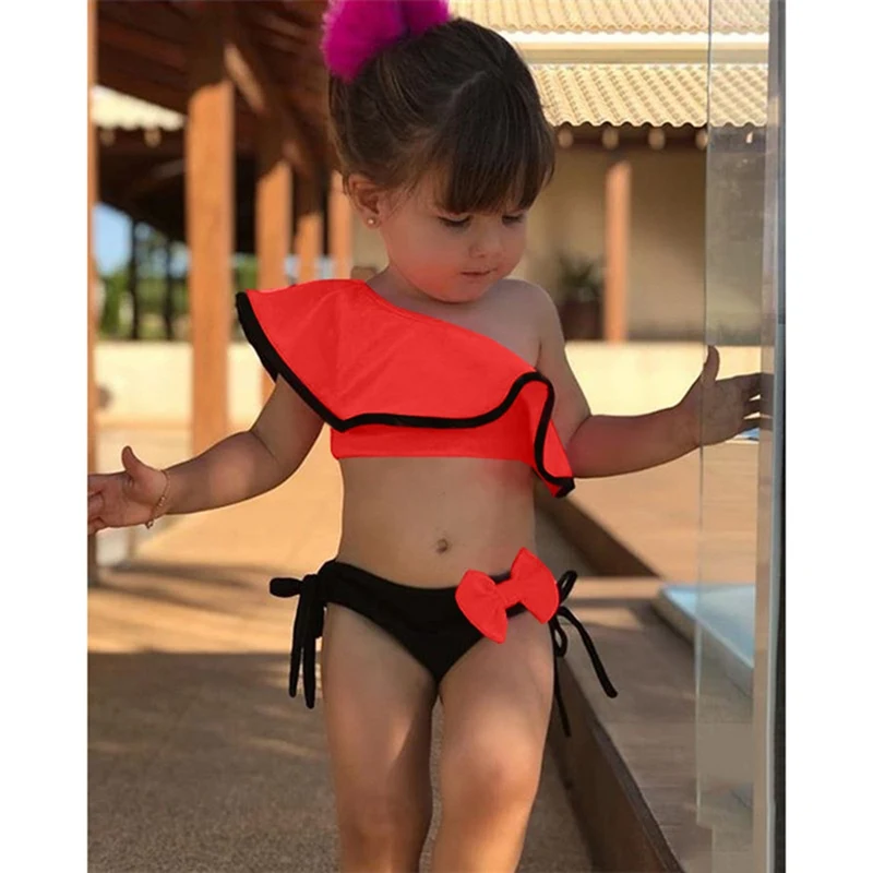 Sfit детский купальный костюм из двух предметов для маленьких девочек летняя детская одежда для плавания для водных видов спорта, бикини, купальный костюм пляжный купальный костюм - Цвет: Red