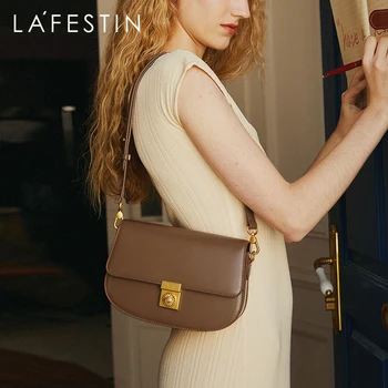 LA FESTIN 2023 New Trendy Ladies High-end Simple Saddle Bag Fashionable Leather Shoulder Messenger Handbag High-quality Brand