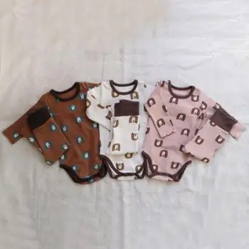 

New Autumn 2pcs Casual Baby Boys Clothes Set Bear Print Cotton Bodysuit Leggings Toddler Baby Girl Outfit Kids Home Clothes Set