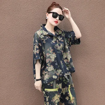 

Two Piece Suit For Trend Ladies Floral Printing Denim Casual Suit Tracksuit Women S Loose Large Size Western Style Slim Fashion