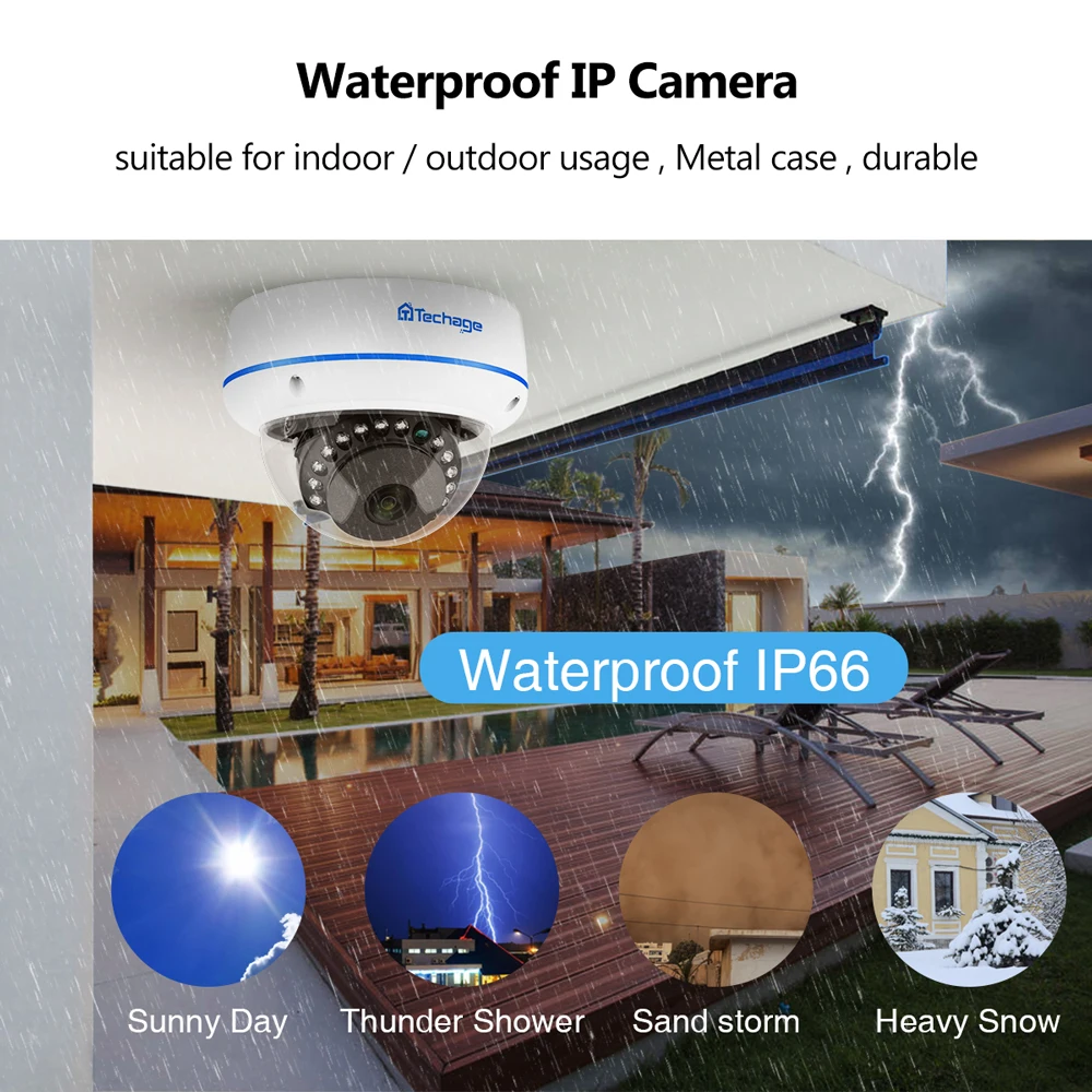 Techage H.265 HD 4MP Indoor POE IP Camera Vandalproof Dome Camera For Surveillance Kit Two-way Conversation Night Vision Onvif