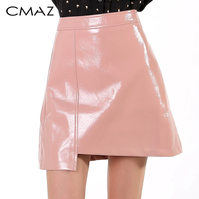 CMAZ Мини-женская кожаная розовая сплошная короткая юбка 2019 летней юбки с высокой