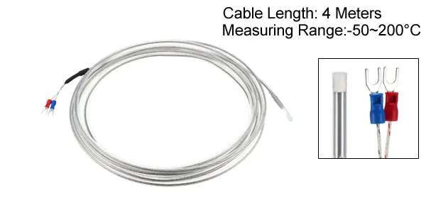 uxcell Temperature Sensor K Type Anti-corrosion Thermocouple 4x30mm Probe 1/1.5/2M Cable in Temp Rang of-58~392°F - Цвет: K Type - 4M