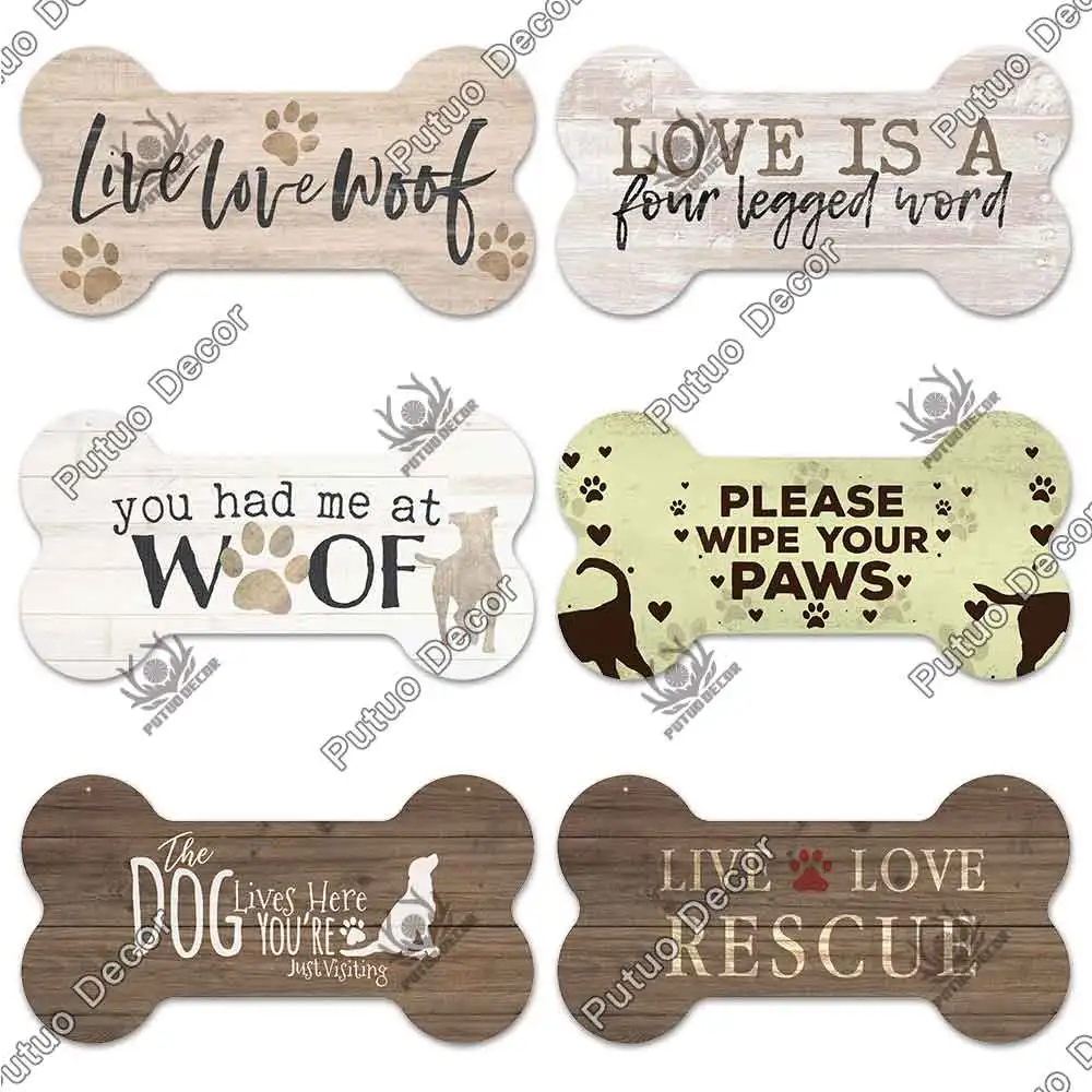 Putuo Decor Bone Shaped Dog Tag Plaque Wood Lovely Friendship Wooden Pendant Wooden Plaques Signs for Dog Lover House Decoration 4