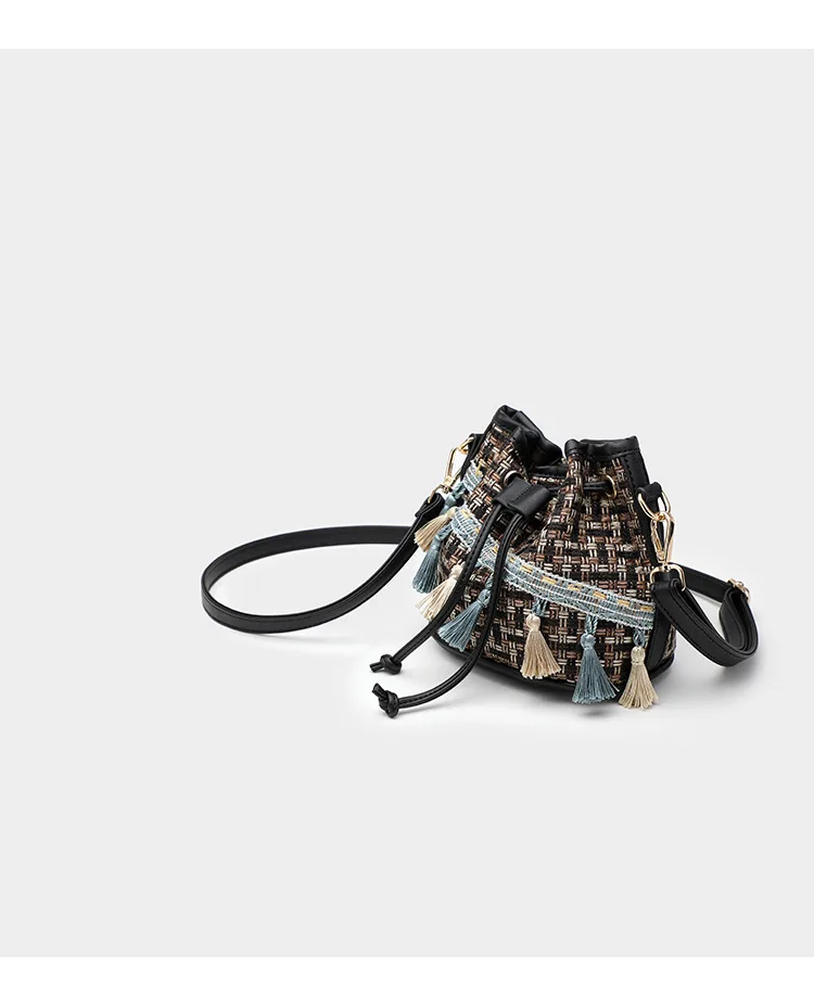 Luxury Brand Handbag Women's Bag Quilted tweed Busket bag Fashion Lady Bohemia Tassel Bags Female Drawstring Crossbody Bag Purse (23)