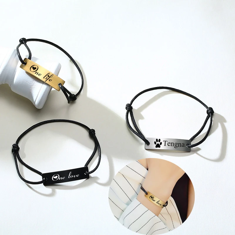Pulseras personalizadas con nombre para brazalete acero inoxidable con letras rectangulares grabadas, ajustable|Personalizado Pulseras| - AliExpress