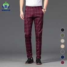 Klasyczne 7 kolorów dorywczo spodnie męskie paski Plaid wiosna lato biznes moda wygodne czerwone elastyczny bawełniany spodnie Slim 30-38