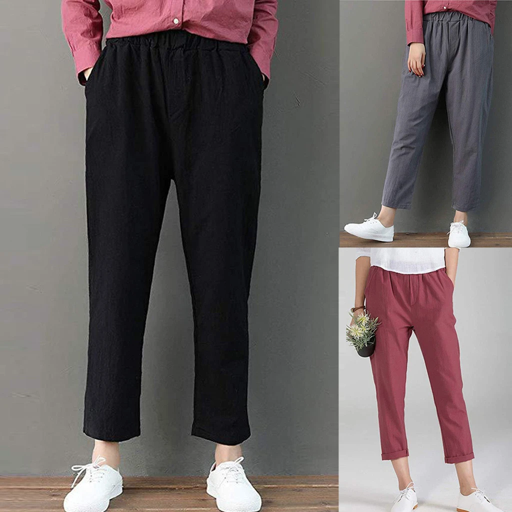 Women Autumn Summer Pants Elastic Waist Harem Shiny Sport Linen Band Pants Winter Joggers Pencil Sport Pants 808