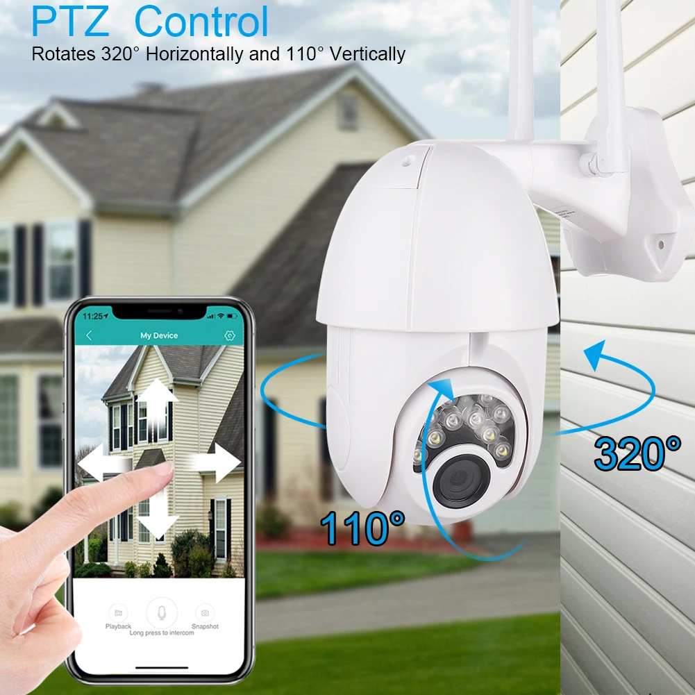 IP камера водонепроницаемая с 5 кратным увеличением 1080P HD Wi Fi PTZ ночное