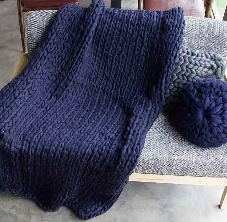 Однотонное модное вязаное зимнее теплое домашнее одеяло ручной работы для взрослых, Европейское вязаное одеяло для кровати/дивана