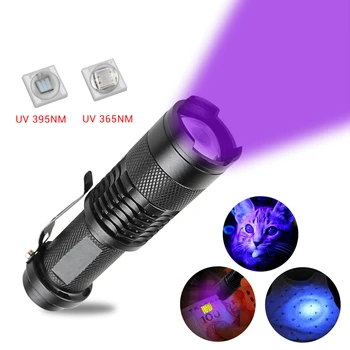 

395nm 365nm LED UV Flashlight Ultraviolet Torch Zoomable Mini Linterna UV Light Pet Urine Stains Detector Scorpion Hunting Lamp