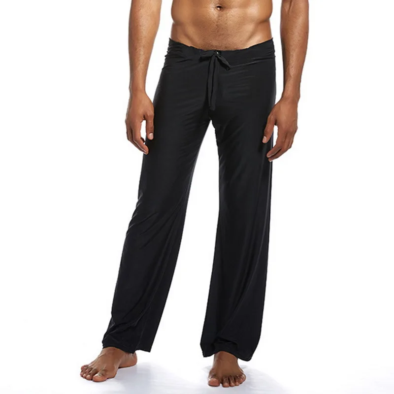

Litthing 2019 Men's Ice Silk Home Pajama Solid Color Lace Up Loose Pants Yoga Trousers Cotton Quality Comfortable