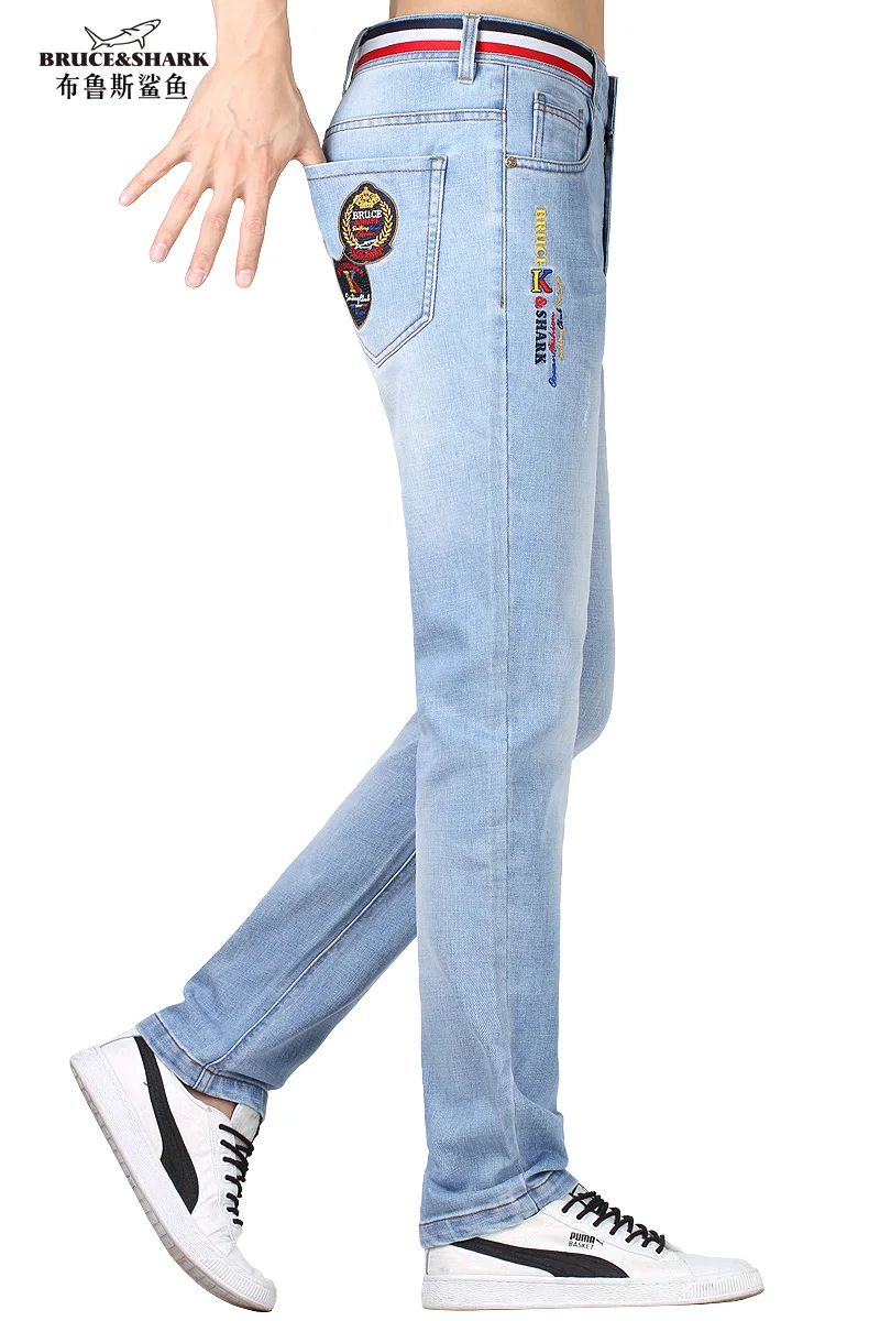 Cheap Men Stretch Skinny Jeans Male Embroidery Designe Elastic Straight Trousers Jeans Casual Fashion Denim Jeans for Male