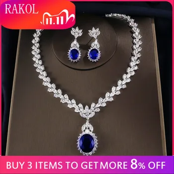 

RAKOL Big Cubic Zirconia Dazzlingly Leaf Necklace Earrings Jewelry Set For Women Bridal Engagement Wedding Accessory