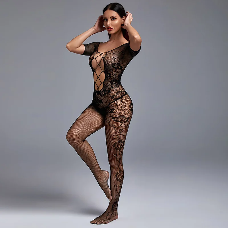 Sexy Bodysuits lingerie Teddies Women Erotic lingerie Open crotch Elasticity Fishnet Mesh Full body stockings porno sexy costume