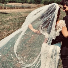 Белая/слоновая кость, свадебная вуаль с гребнем, однослойная, с королевским жемчугом, свадебная вуаль, Veu de Noi EE708