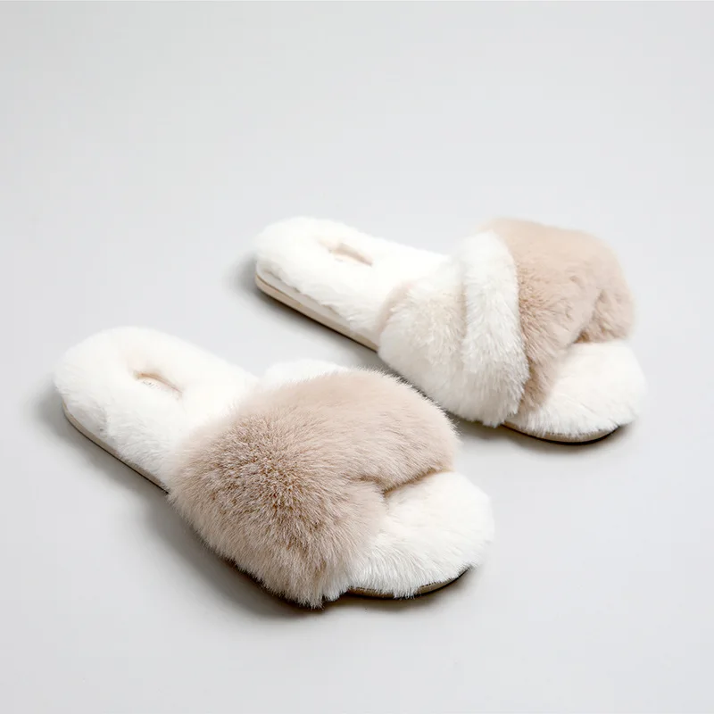 Качественная японская домашняя обувь; женские тапочки; Мягкие плюшевые теплые сезонные шлепанцы с открытым носком; нескользящая женская обувь для спальни - Цвет: white open