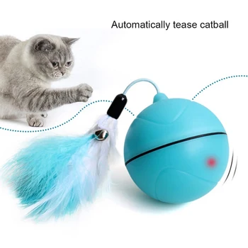 

Pet Cat Toy LED Automatic Scrolling Electric Funny Cat Ball Replaceable Feather Rechargeable Battery for Small Dogs