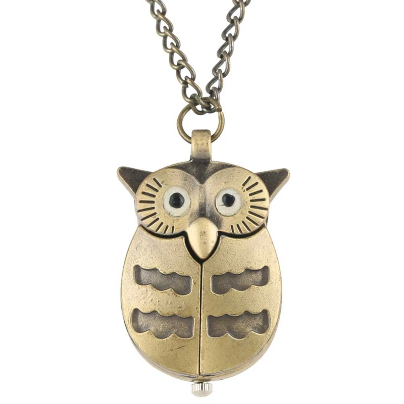 

Vintage Bronze Lovely Little Cute Owl Watch Nurse Fob Pocket Watches with Necklace Pendant Chain Dropshipping Relogio De Bolso