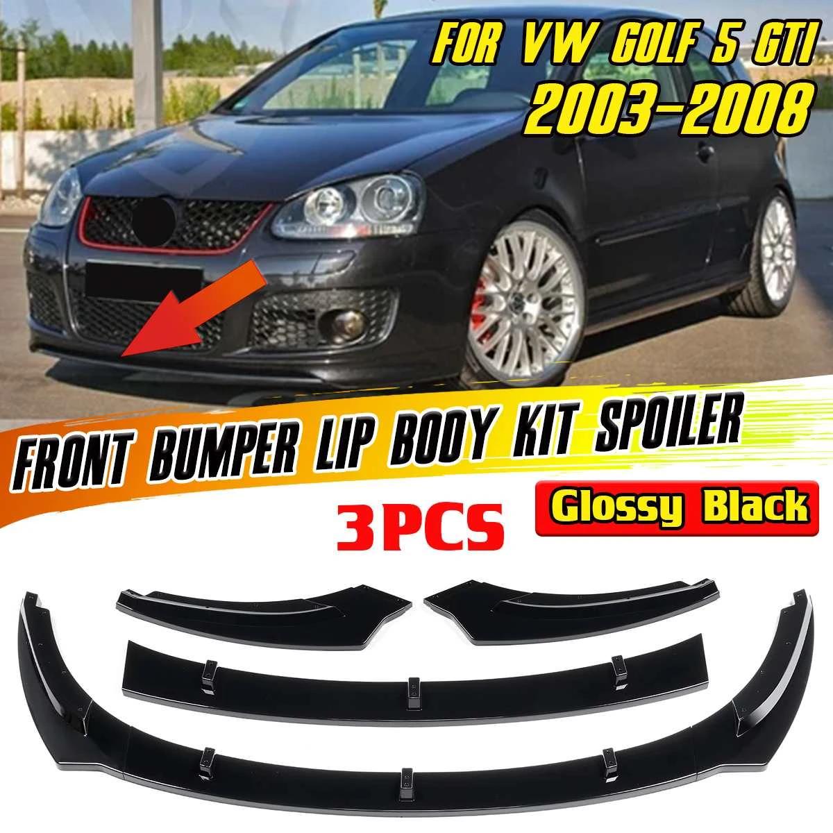 3PCS Car Front Bumper Lip Spoiler Body Kit Splitter Diffuser For