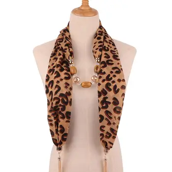 

Women Retro Boho Metal Tassels Chiffon Scarf Imitation Crystal Bead Pendant Chain Necklace Leopard Snakeskin Print Jewelry Shawl