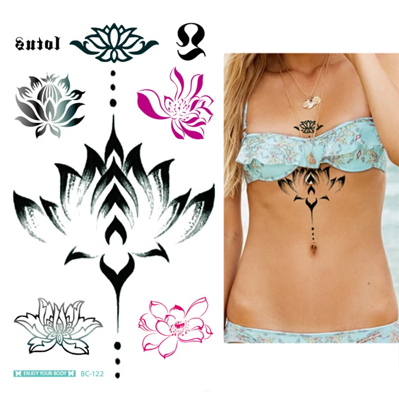 1 шт. Временные татуировки для боди-арта нижняя часть спины Фэнтези поддельные татуировки для женщин девушек взрослых племенные цветы водонепроницаемые наклейки - Цвет: BC122