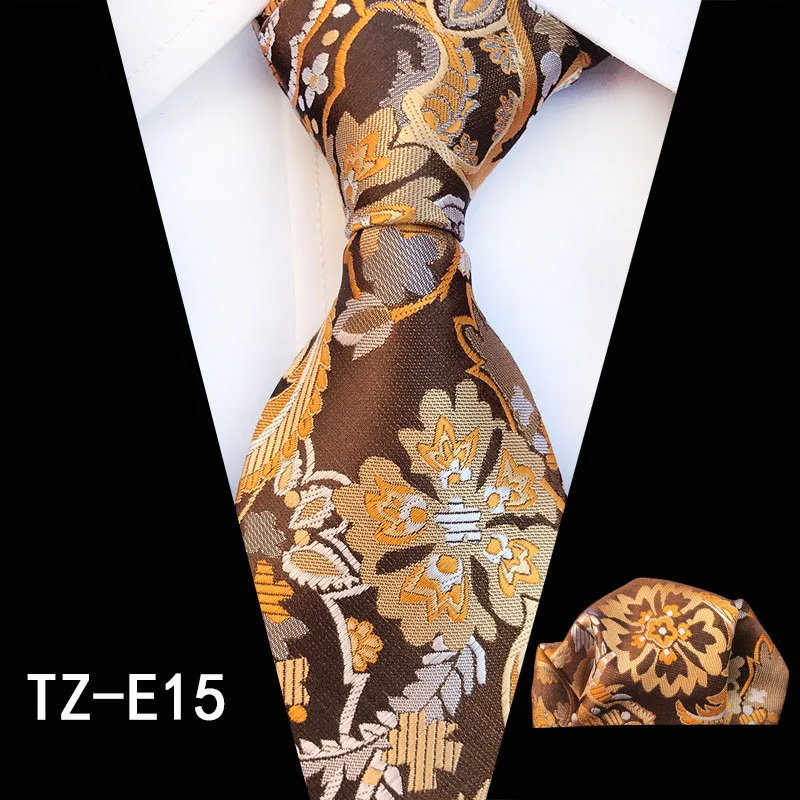 Ricnais различный мужской галстук набор Классический полиэстер шелк Бизнес Свадьба Цветочный полосатый платок-галстук наборы карманные квадратные - Цвет: A15