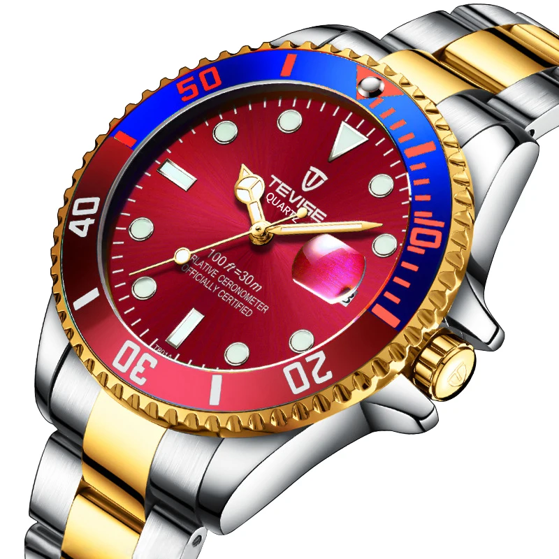Watch Mechanical Men Automatic Steel Luminous Calendar Display Sports Waterproof Green Water Ghost TEVISE | Наручные часы