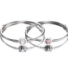 925 пробы серебряный браслет розовый чудесное Сердце застежка змея цепь браслет подходит для женщин шарик Шарм ювелирные изделия
