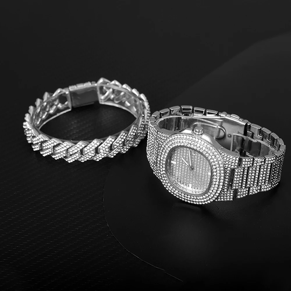 2022 Orologi HIP HOP al quarzo con diamanti ghiacciati di marca 2022 con orologio in acciaio inossidabile Micropave CZ per uomo Orologio relogio_voghion.com
