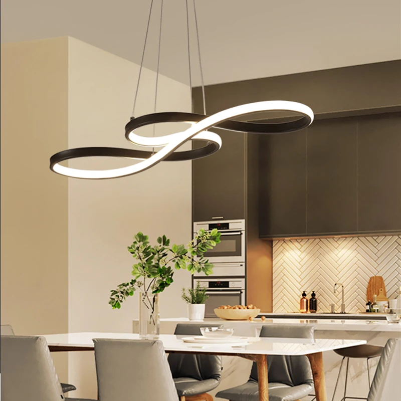 

Factory Contemporary Modern Led Hanging Ring Linear Acrylic Lamps Hotel Dining Black Design Luxury Chandelier & Pendant Lights