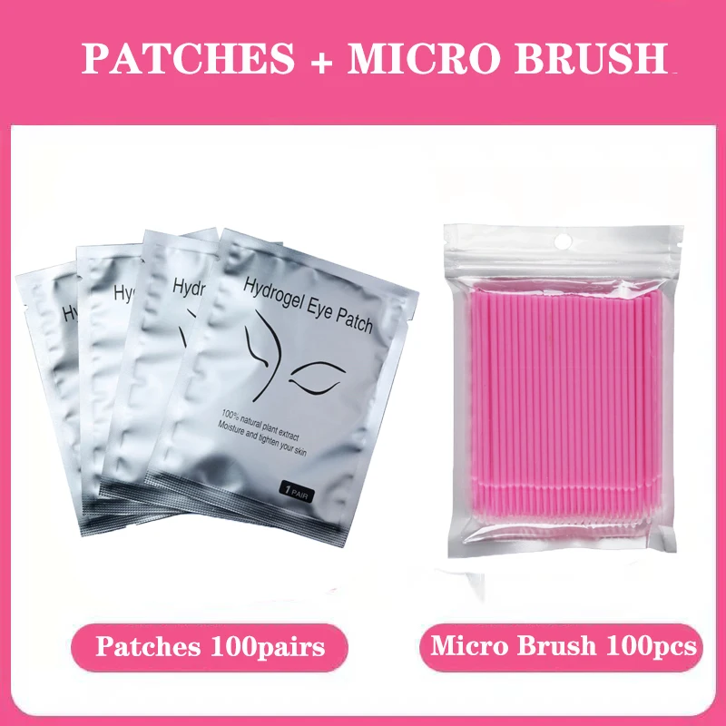 Pads and Micro brush 25/100 пар/партия, гидрогелевые патчи для наращивания ресниц, подушечки для ресниц, серебристые, под глазами, нетканый макияж, все строительные ресницы - Цвет: Pads and Micro brush