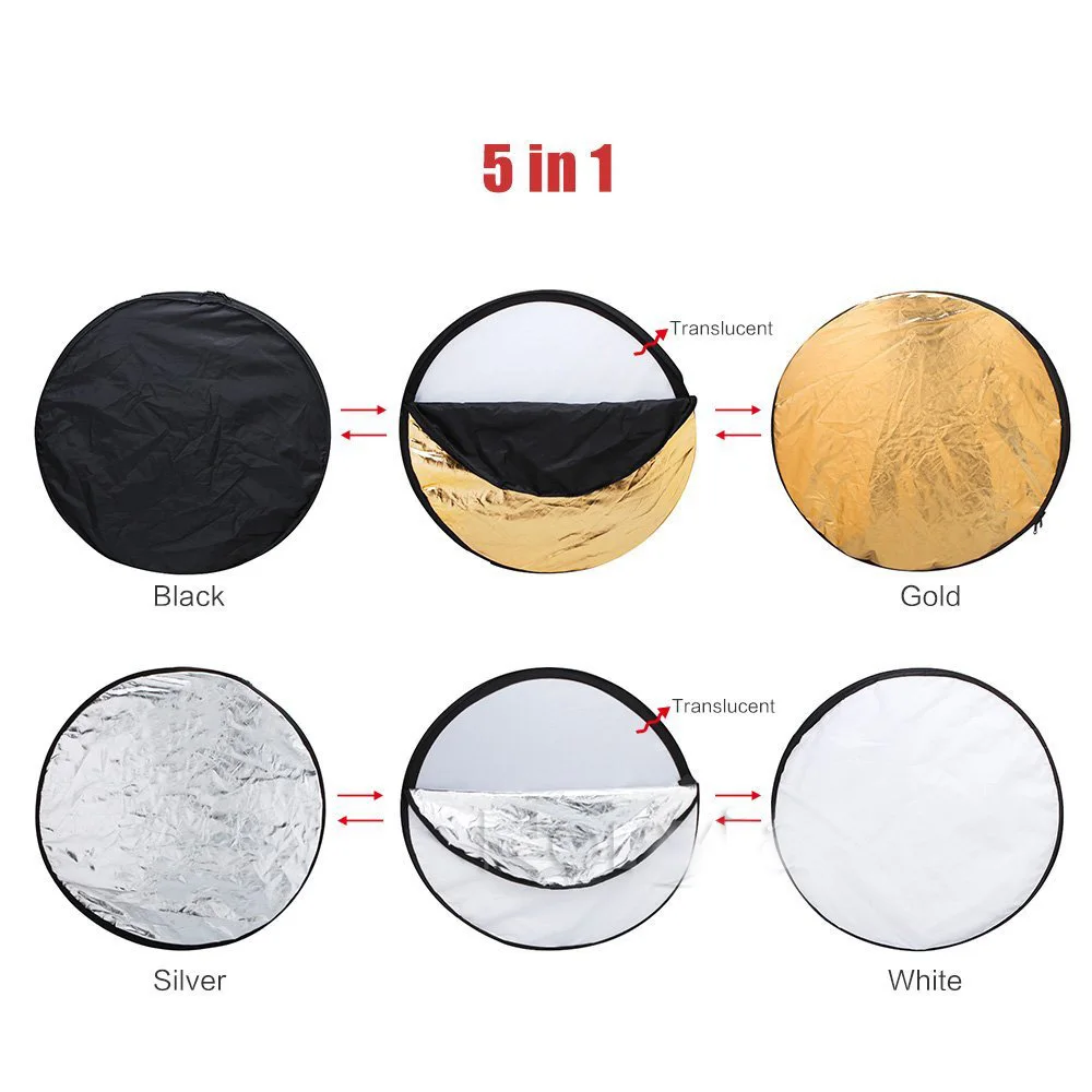 

24" 60cm 5 in 1 Portable Collapsible Light Round Photography White Silivery Reflector for Studio Multi Photography Reflector