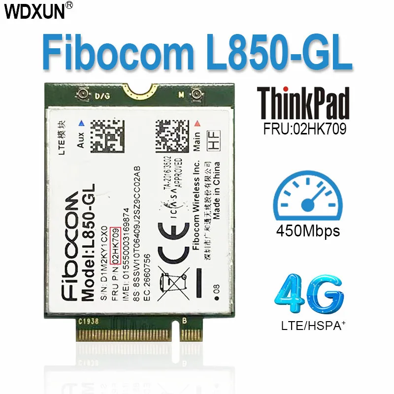 Módulo sem Fio Fibocom para Lenovo Thinkpad L850-gl Cartão M.2 4g Lte Cat9 x1 Carbono 7th 8th 02hk7129