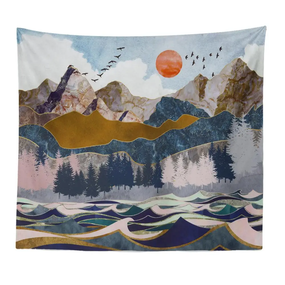 4 Nordic Psychedelic Tapestry landscape Tapestry Macrame Wall Hanging Abstract Hippie Boho Wall Carpet Cloth Home Decorations - Color: 4