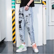 MUMUZI, повседневные женские джинсы, тонкие, весна-лето, штаны с котом, обтягивающие, Стрейчевые брюки, женские штаны, синие, Мультяшные джинсы, эластичные, femme