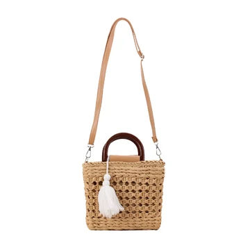 

AUAU-Hand Carry Crossbody Woven Bag Fringe Leisure Vacation Straw Bag
