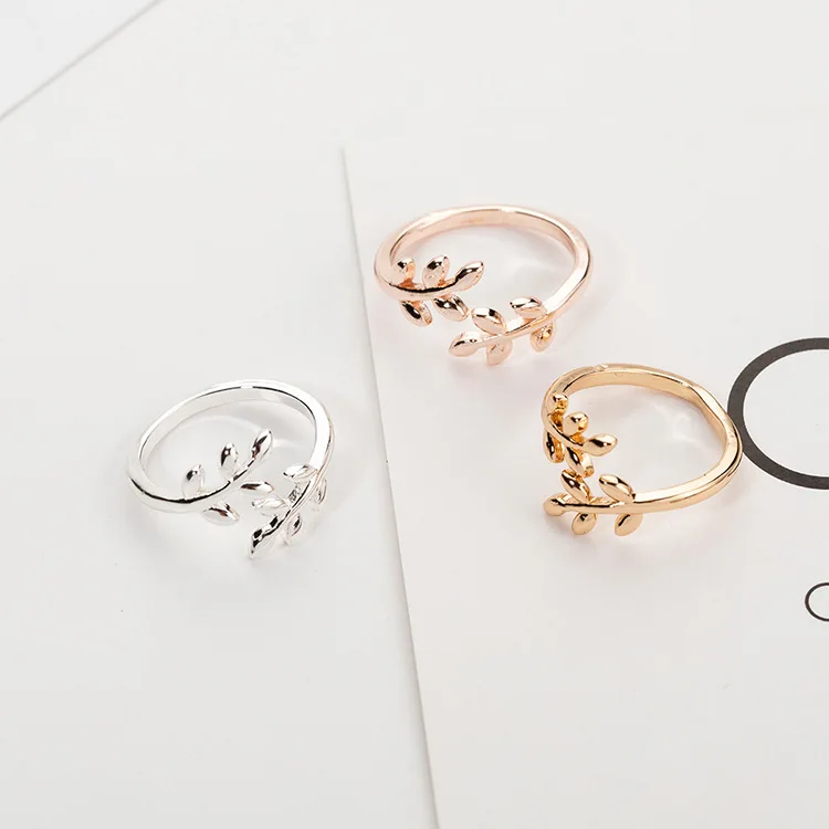 Finger Ring Jewelry Charms Olive Tree Branch Leaves Open Ring for Women Girl Wedding Adjustable Knuckle