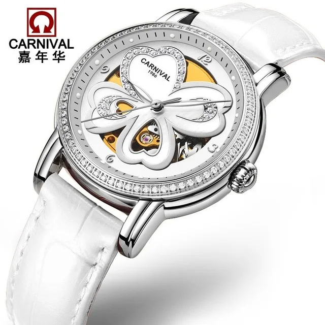 KARNEVAL режим Frauen Uhren Leder High end Tourbillon Mechanische Uhr Frauen светящийся сапфир вассердихт Montre femme - Цвет: 4